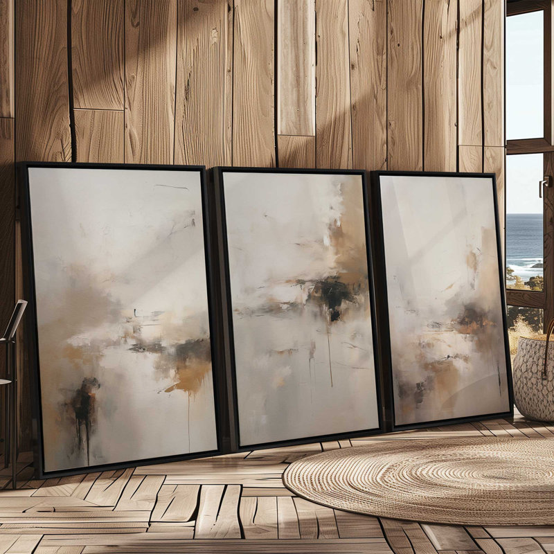 «Gentle Gilded Gust», ensemble de 3 impressions sur toile dans un cadre, Cadre flottant or poli