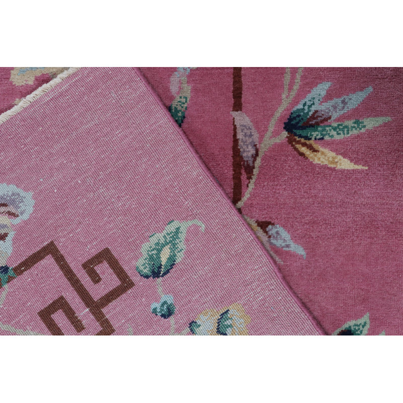 Art Deco Hand Knotted Wool Floral Area Rug, Rectangle 10' x 14'