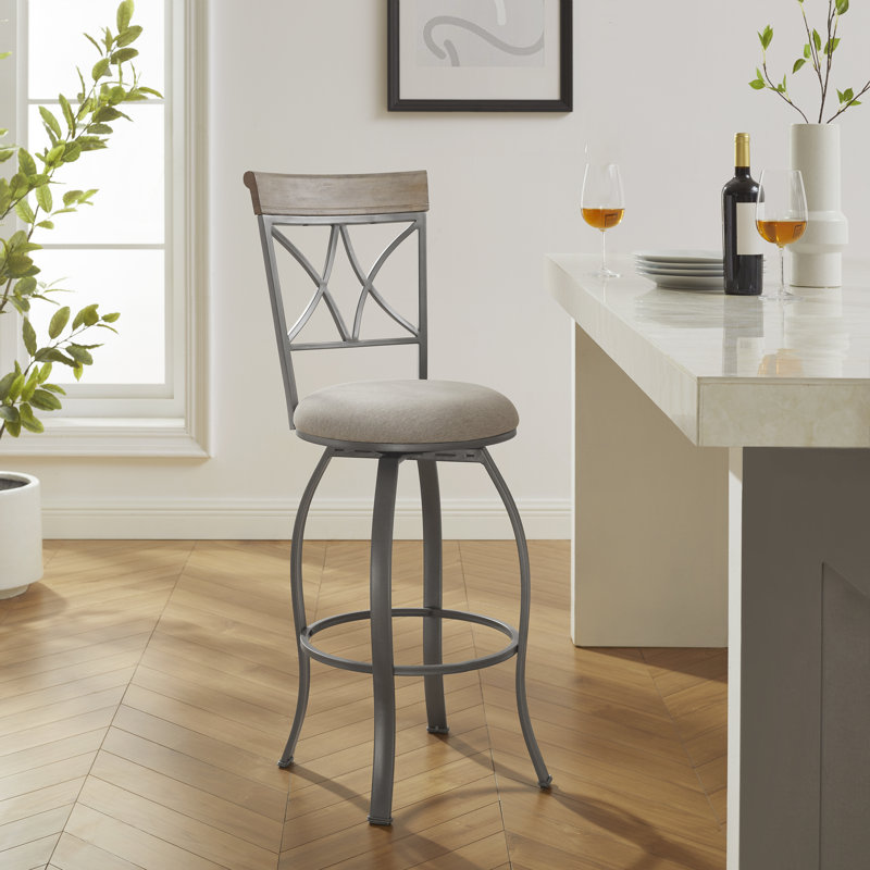Jefferson Swivel Upholstered Counter Stool, Bar Stool (30" Seat Height), Pewter Gray