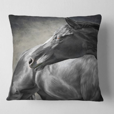 Portrait Of A Black Horse - Farmhouse Printed Pillow