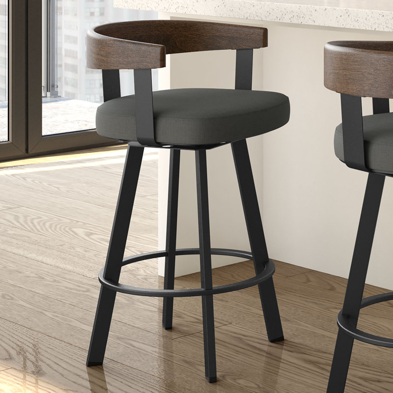 Drees Swivel Upholstered Counter & Bar Stool with Wood Backrest, Counter Stool (25.5" Seat Height), Black 