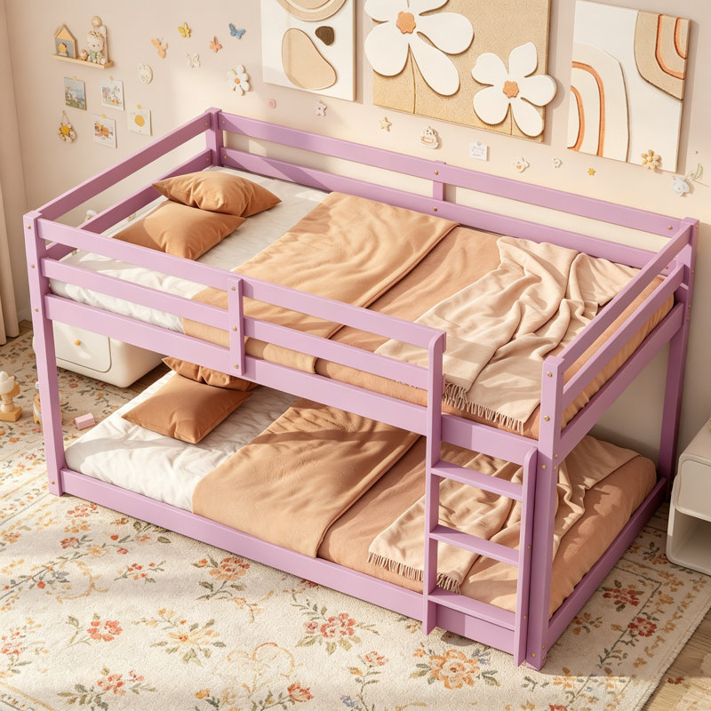 Lit superposé simple au-dessus d'un lit simple en bois massif avec échelle, lattes renforcées pour plus de stabilité et de sécurité