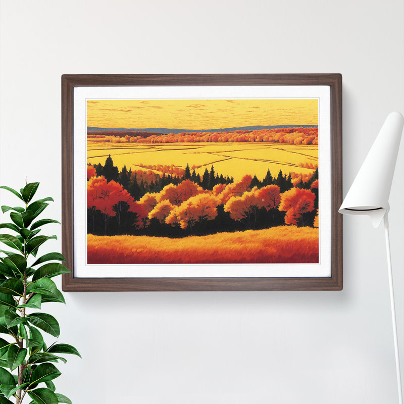 Autumn Meadow Landscape Vol.2 1 Piece Single Picture Frame Wall Art, 34cm H x 46cm W x 2cm D, Walnut Framed