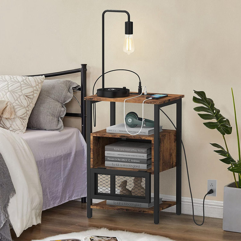 End Table Set and Built-In Outlets, Brown