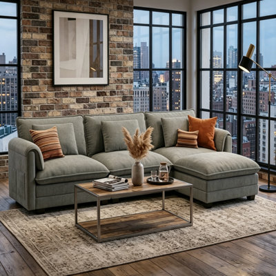4-Piece Cloud Couch Reversible Sectional Sofa With Ottoman-Premium Chenille Fabric