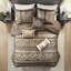 Édredon pour grand lit 7 pièces - brun / or, design artistique, style doux-120945220