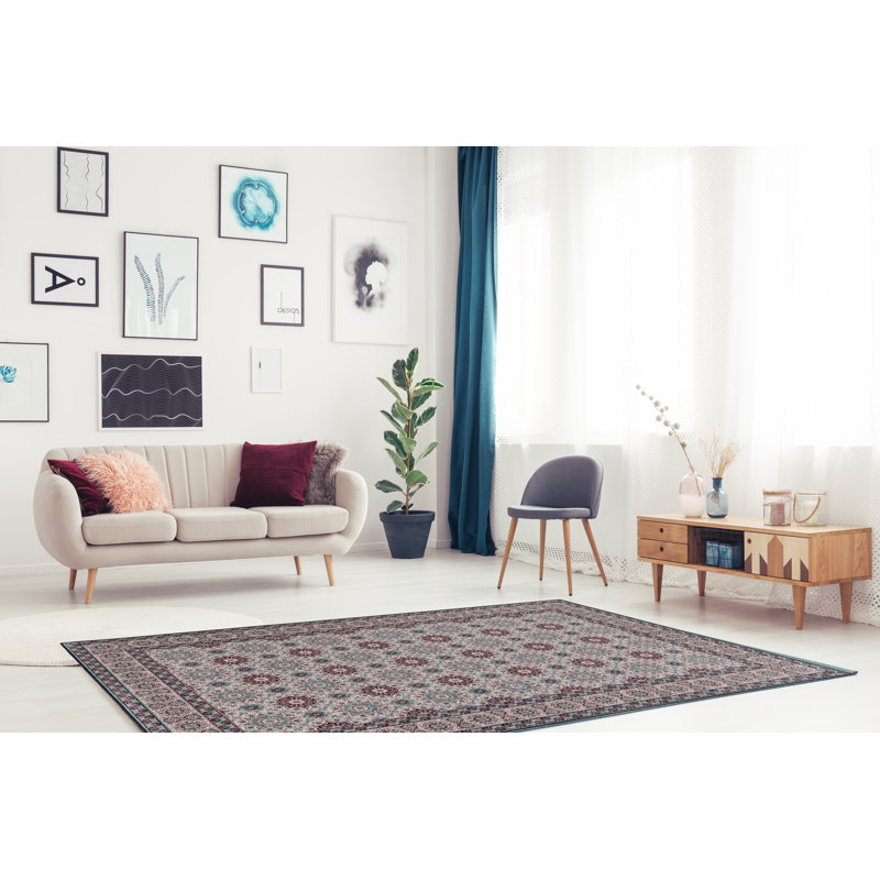 Emanuel Traditional Machine Woven Flatweave Ivory and Raspberry Area Rug with Non Skid Backing , Rectangle 6'7" x 9'7"