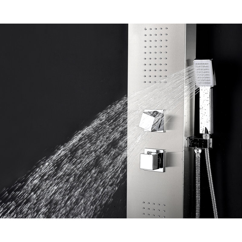 Govenor 64" Brushed Steel Shower Panel with Rain Shower and Spray Wand