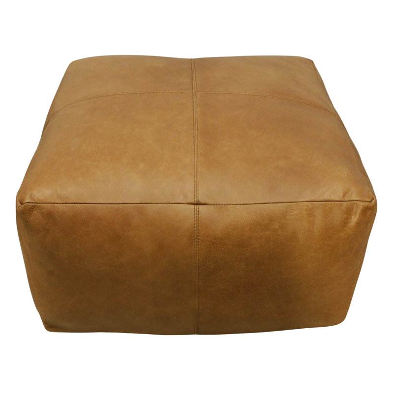 Leather Pouf, Tan
