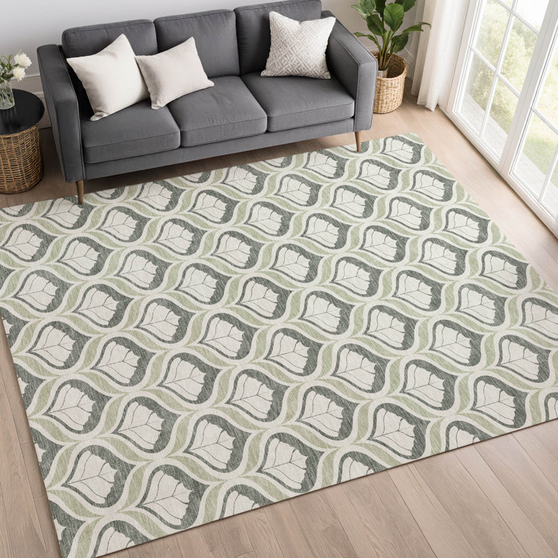 Tapis Ikat Mayfield AMF2379 lavable à la machine de qualité supérieure, Céleri, 10 pi x 14 pi