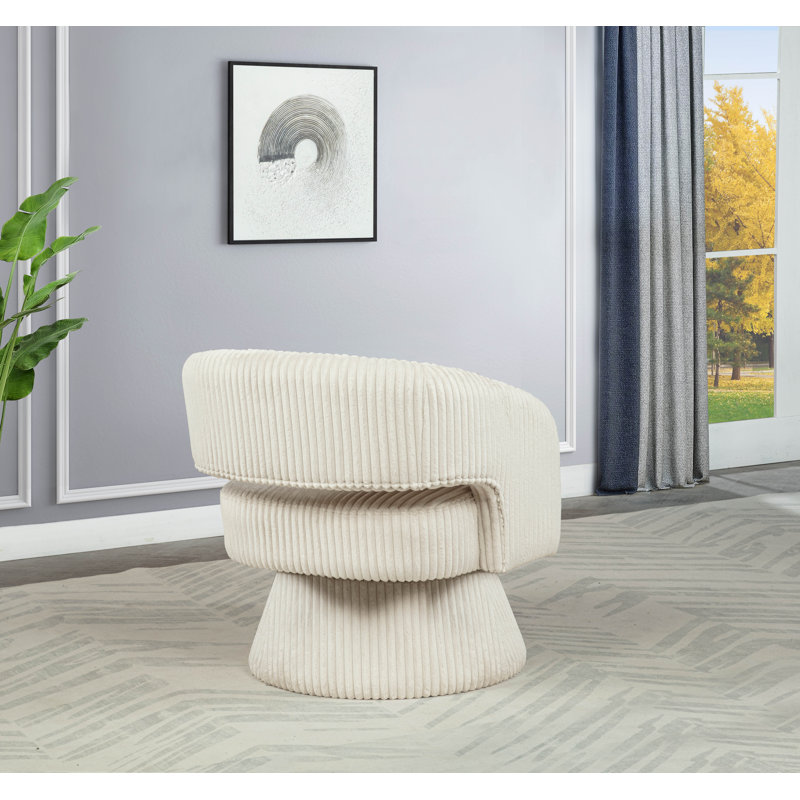 Fauteuil demi-tonneau rembourré pivotant, Velours crème