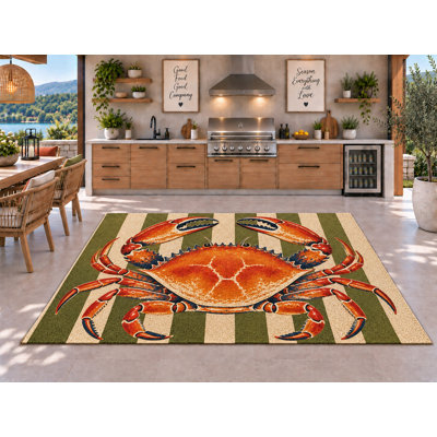 Tapis d'extérieur 5 pi x 7 pi Crab Olive Olive