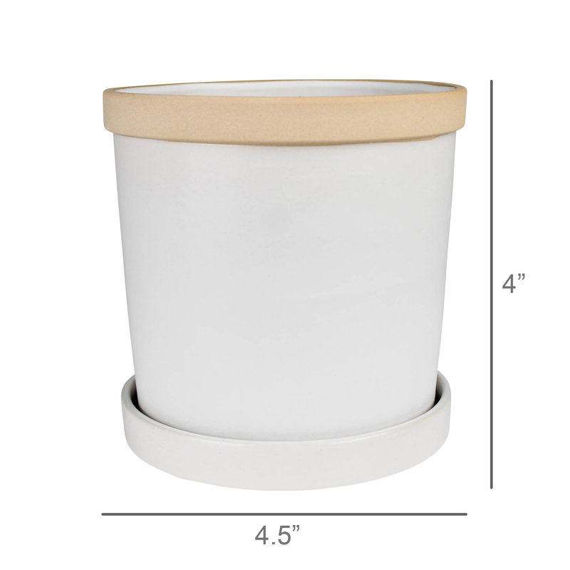 June Cachepot With Saucer, Ceramic - 4”