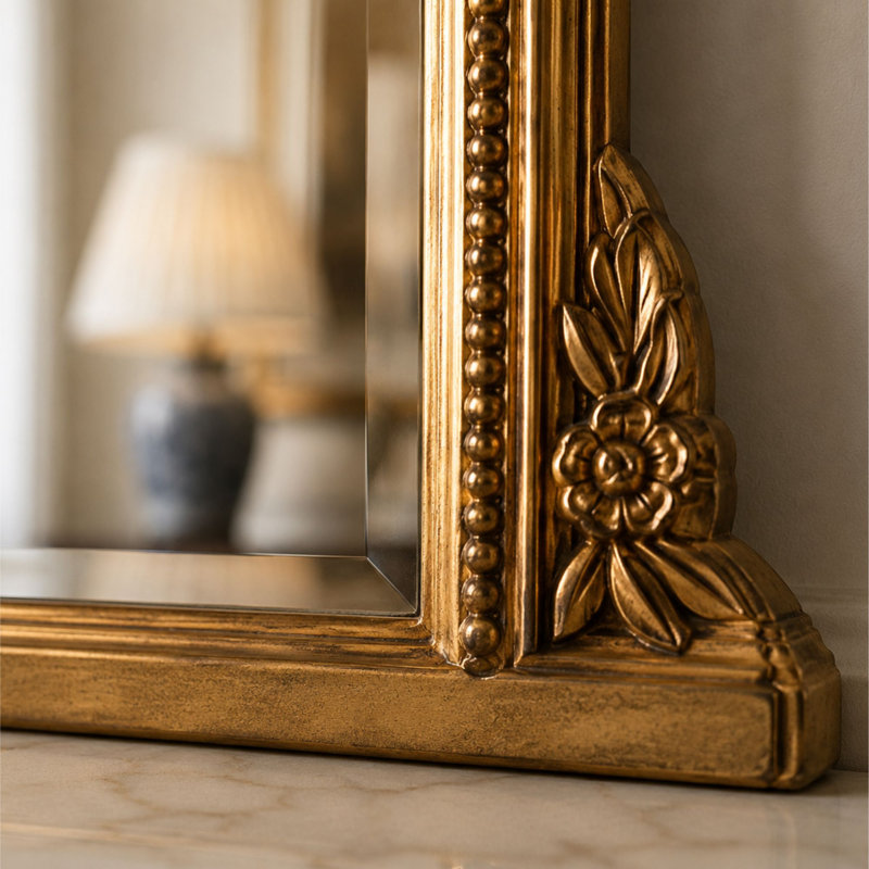 Arched Beaded Kalmar Overmantle Mirror, Gold