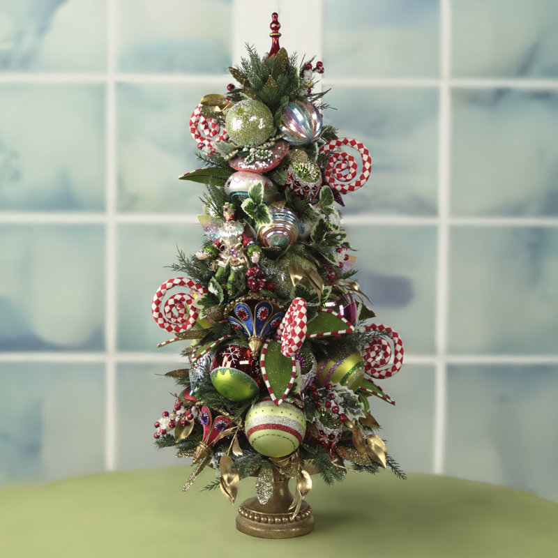 Novelty Glass Ornament Topiary In Gold Pedestal - 35 Inches