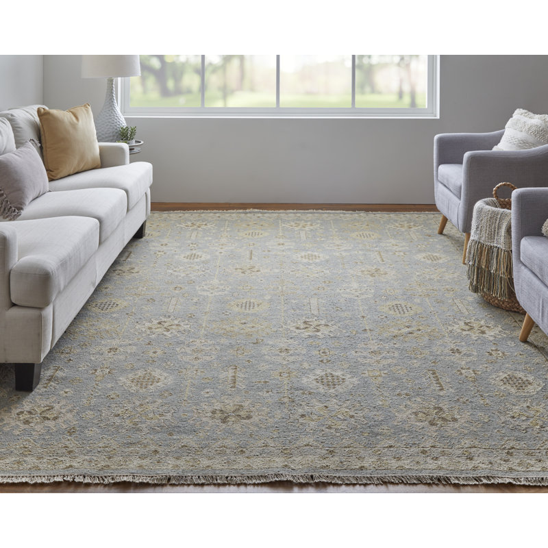 Corbitt Wool Oriental Area Rug in Blue, Rectangle 8'6" x 11'6"