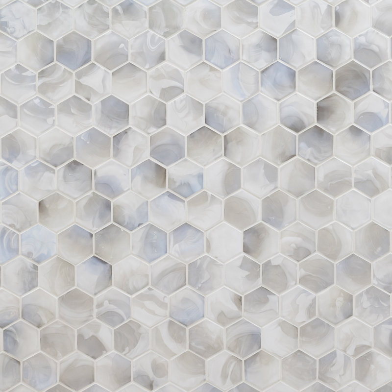 Elyra Perla Hexagon 11 in. x 12 in. Glossy Glass Mosaic Wall Tile