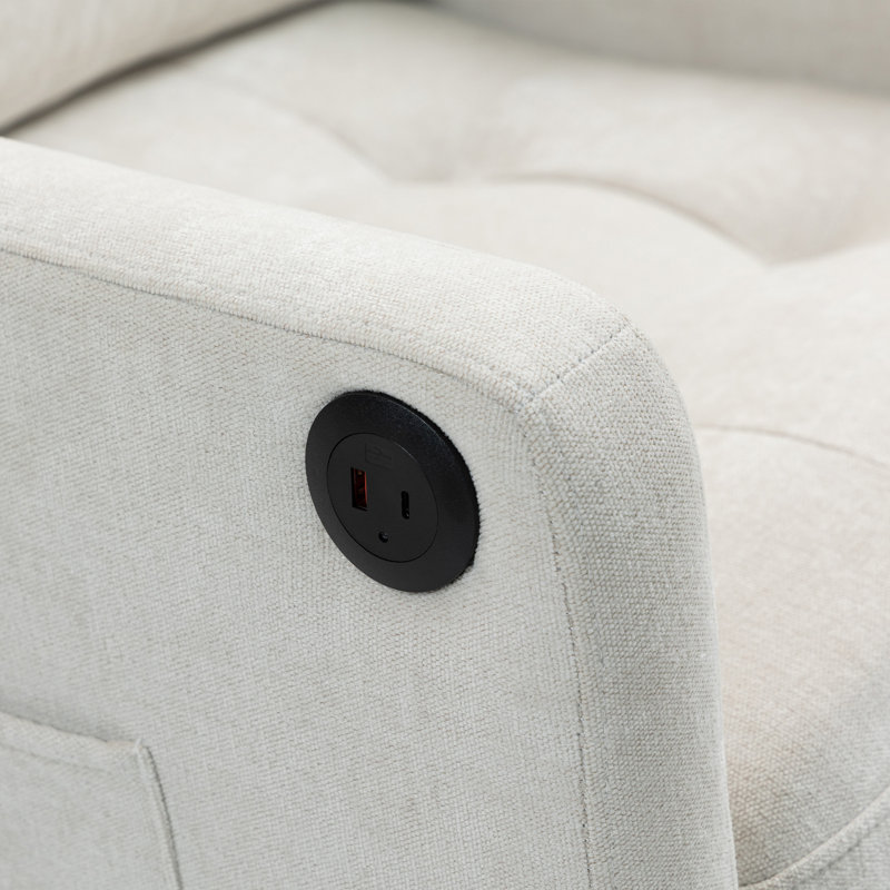 Fauteuil rembourré avec accoudoirs carrés et capitonnés, Beige