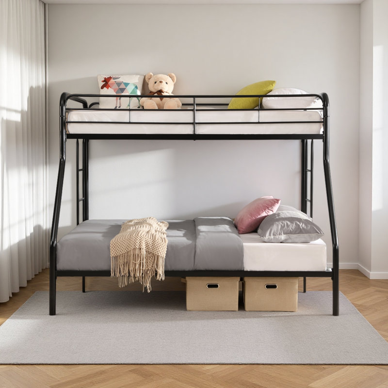Lit superposé simple au dessus d'un lit double, aucun sommier nécessaire, grand rangement sous le lit, assemblage facile