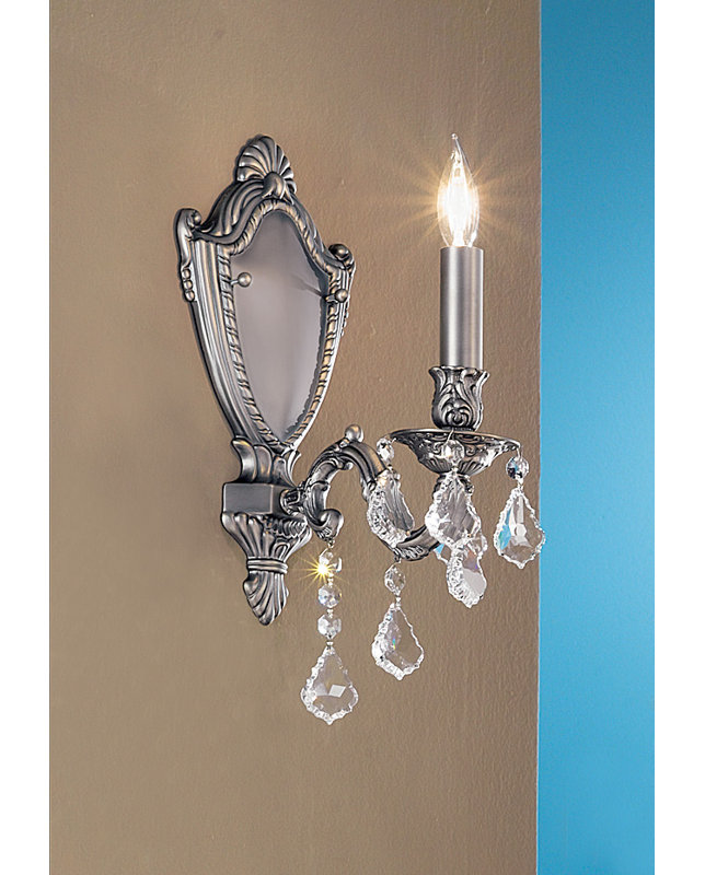 Lampe murale bougie 1 lumières Fairhill, Crystalique-Plus, Étain vieilli