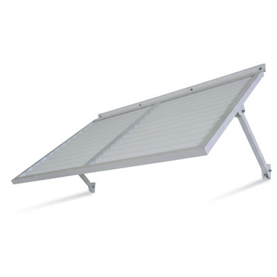 Auvent en métal blanc 5,6 fabriqué en aluminium léger pour l'extérieur, finition thermolaquée contemporaine, charnière continue avec solin, conditions extérieures préfabriquées, acier inoxydable