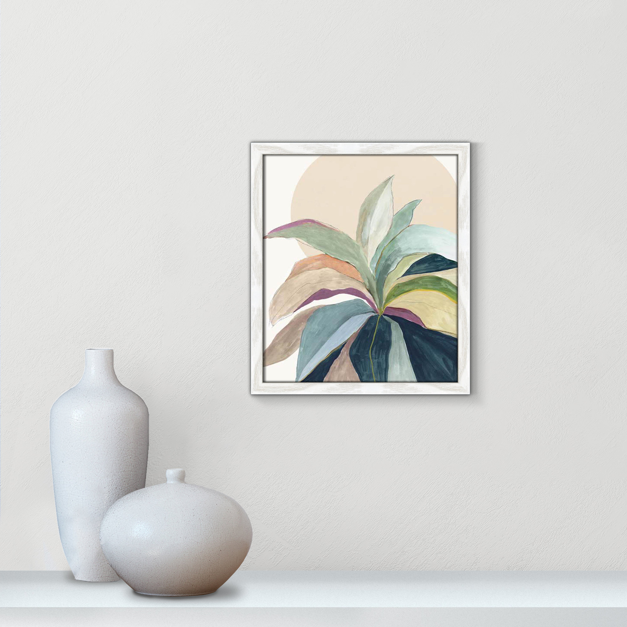 Sunny Bright Leaves II by Asia Jensen, 15" H x 13" W x 0.75" D, White Slim Unmatted Picture Framed