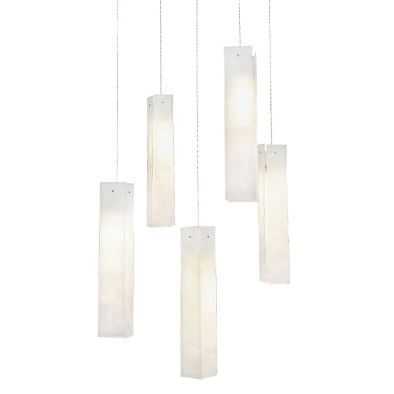 Luminaire suspendu rectangulaire en grappe 5 lumières, blanc