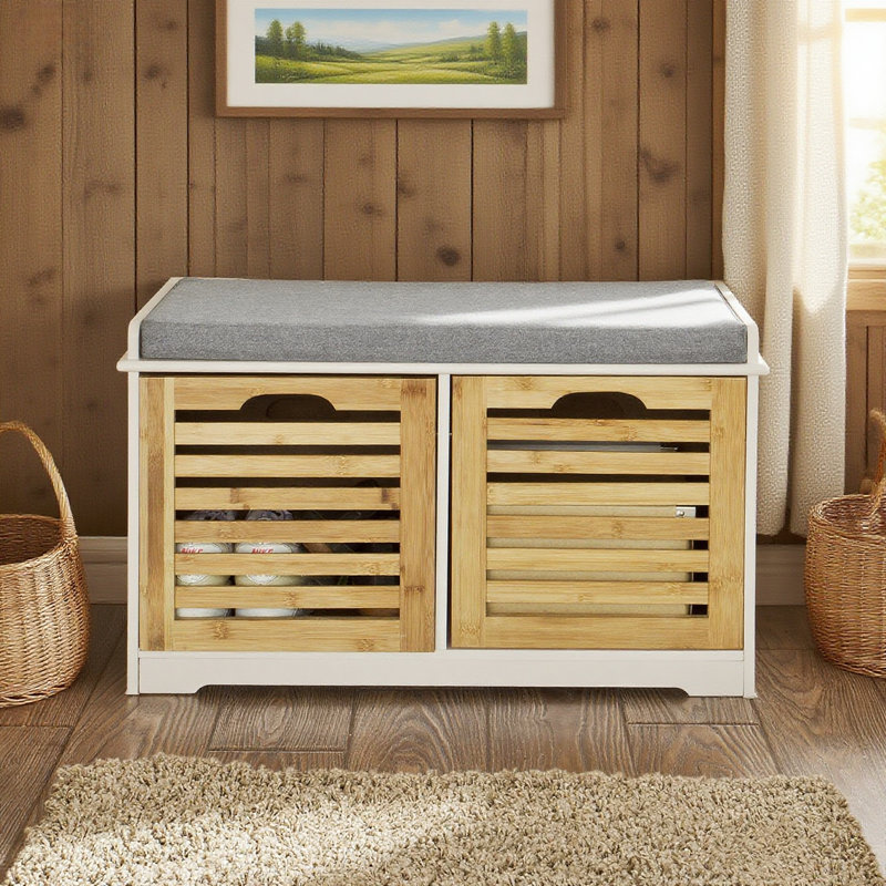 Segars Polyester Upholstered Storage Bench, White/Natural