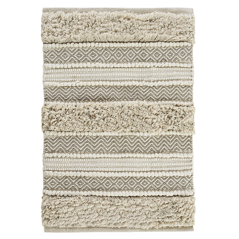 20x32" Natural Bath Rug, Woven Texture With Stripe Pattern, Non-skid Backing, Machine Washable Stripe, Easy To Wash, Shaggy Textured Design