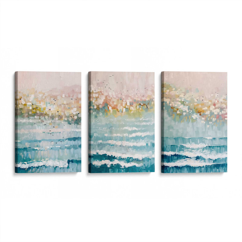 Ensemble de 3 impressions Seaside Sunrise Drift, 18 po x 12 po, Toile tendue