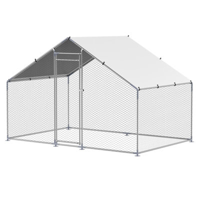 Metal Chicken Coop 6.56X6.56X6.56Ft Walk-In Chicken Run With Cover Spire Roof