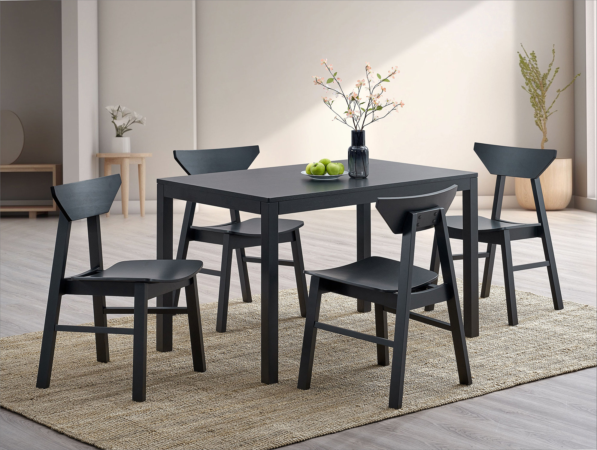George Oliver Briar 5Pcs Black Finish Rectangular Table w/ Chair Dining ...
