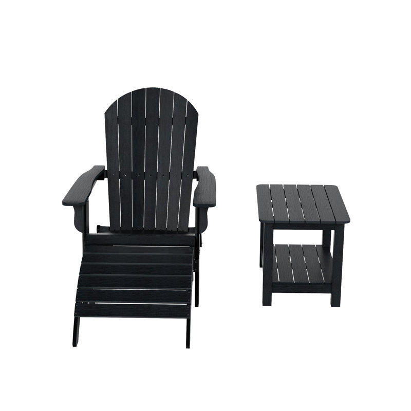 Chaise Adirondack pliante en plastique avec repose-pieds et table Arrlo, Noir
