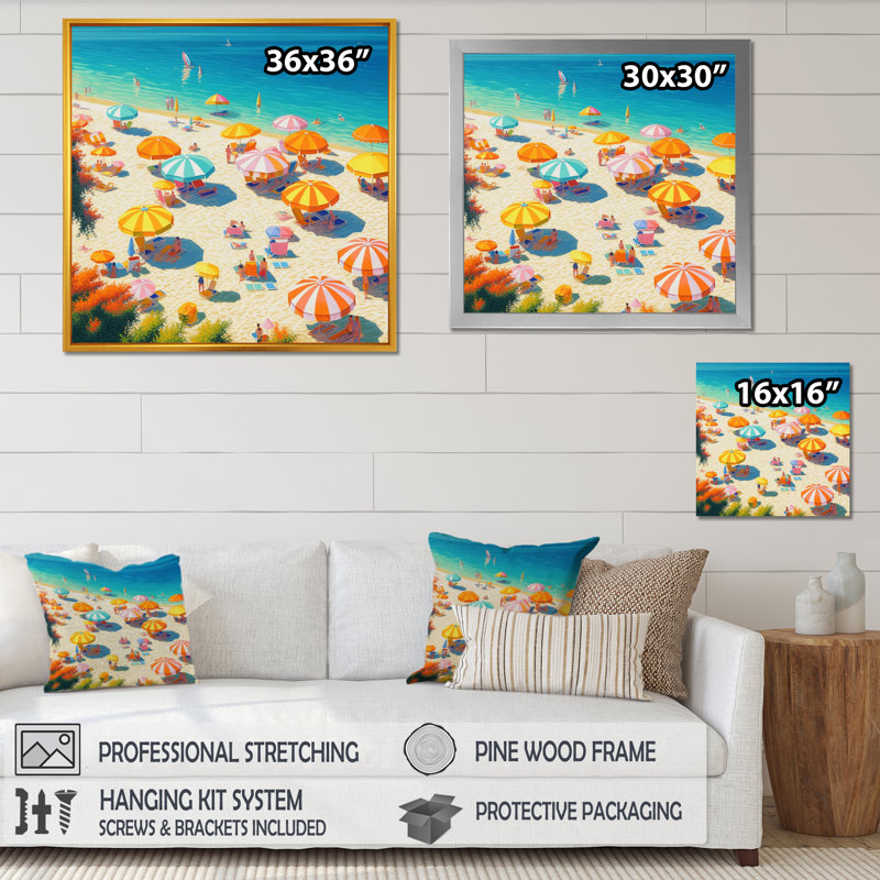 Flashback to Bright Day At The Beach sur impression sur toile, Cadre photo noir, H 16 po x l 16 po x P 1 po