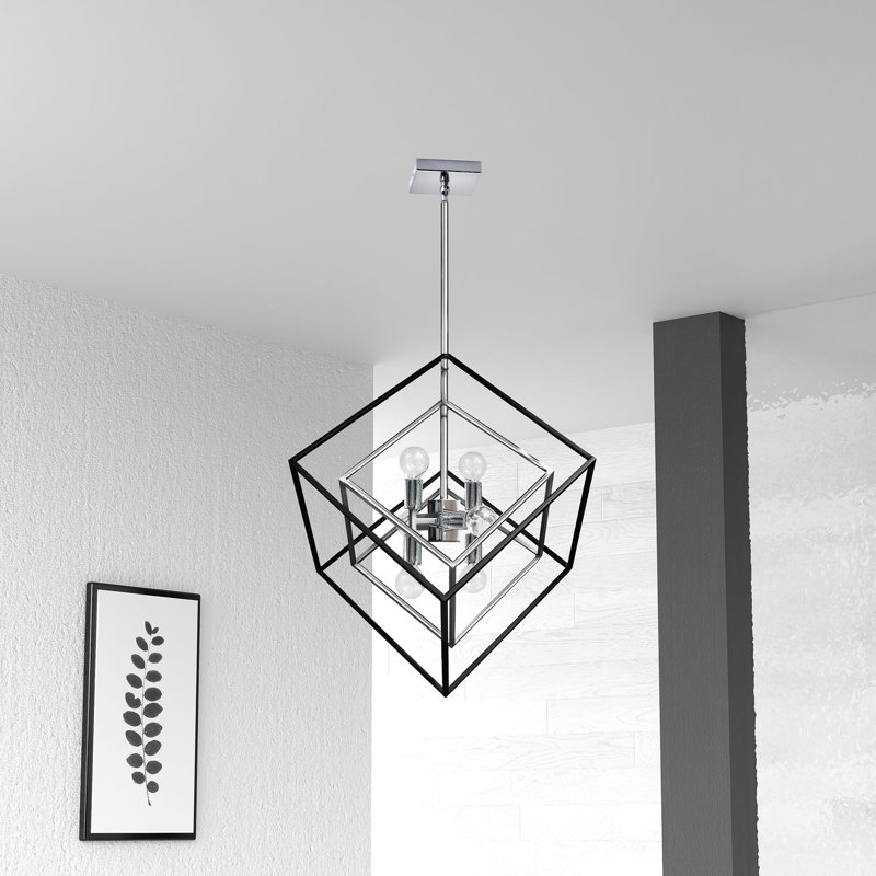 Lustre géométrique 6 lumières unique Elizalde, Chrome poli