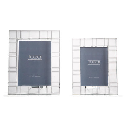 Hudson Plaid Crystal Photo Frames Set of 2 Glass-5"x7" Tabletop Picture Frames Gift Box Decor