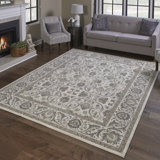 Majestic Croft Traditional Floral Border White Gray Polypropylene Indoor Area Rug