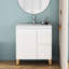 Lavabo de meuble-lavabo blanc lustré 31,5 po, armoire à poignées, tiroirs à fermeture douce, pieds en bois massif naturel pour une utilisation pratique en blanc, armoire avec 1 porte et 2 portes, rangement