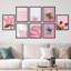 Cygne rose, flamant rose, botanique, fleur, rose, Monstera, formes abstraites encadrées sur papier, impression de 8 pièces-92573547-92573548