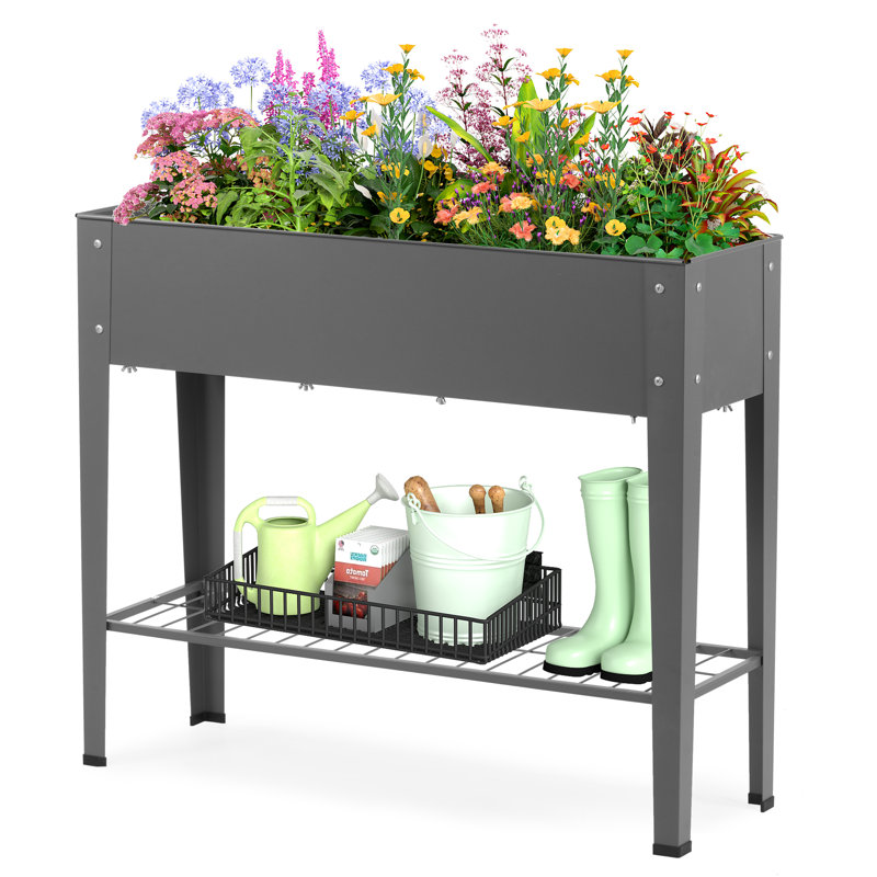 Metal Raised Garden Planter with Legs – Outdoor Use, Gray