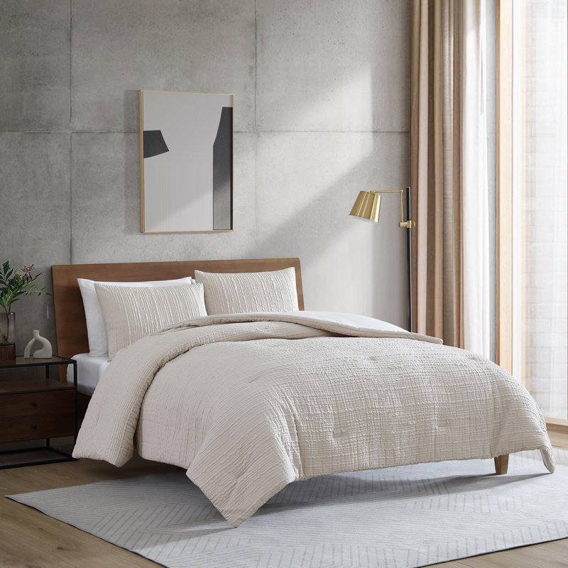 Ensemble d'édredon Kennen Cole Serenity Wavy Lines Beige, 1 édredon de très grande taille et 2 taies déco, Marron clair