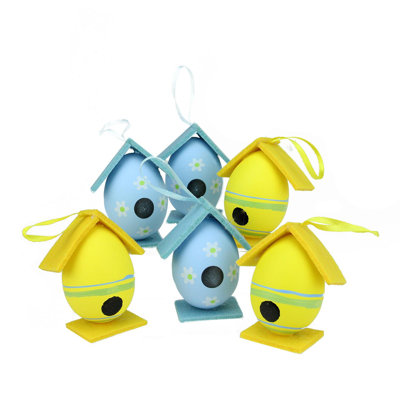 Ornement en forme d'oiseau de Pâques jaune et bleu