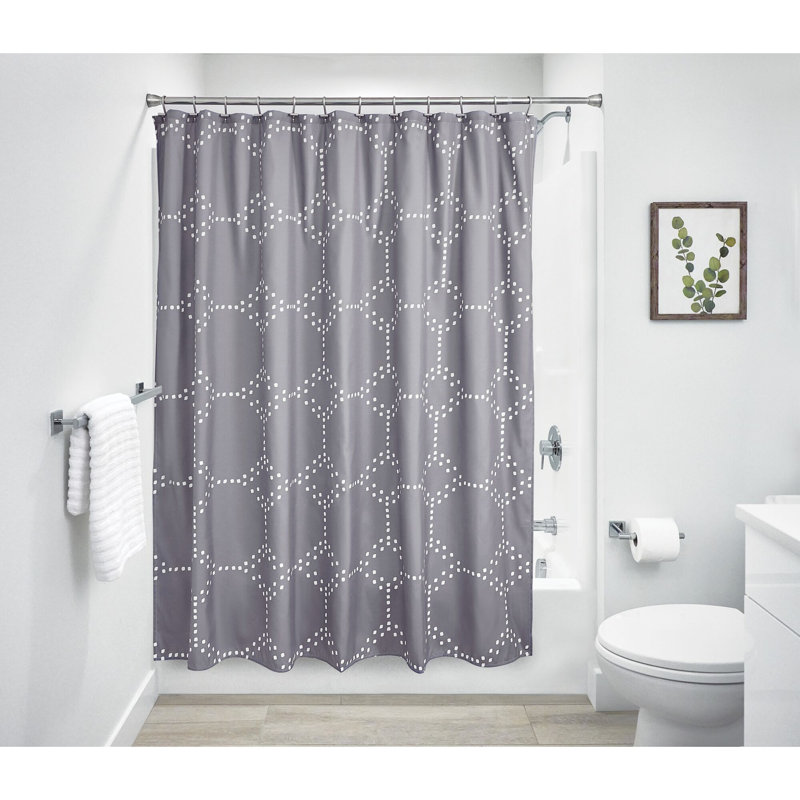 iDesign Geometric Fabric Dotted Shower Curtain Water-Resistant