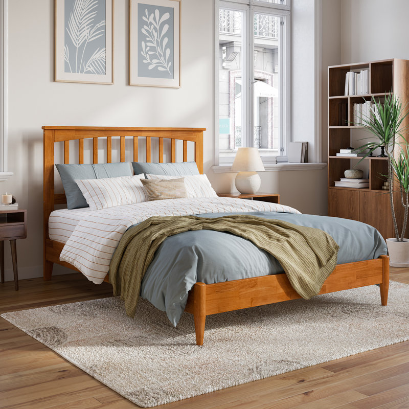 Lit plateforme en bois massif Aritra, Double, Caramel clair