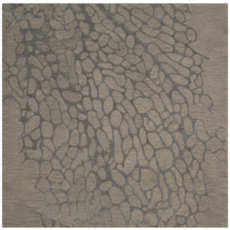 Blossom Hand Hooked Wool, Viscose Abstract Rug, Square 6'