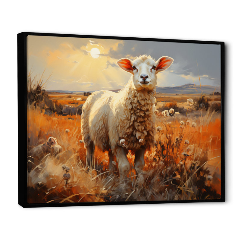 «Sheep In Sunlight I» sur toile, H 16 po x l 32 po x P 1 po, Cadre flottant noir