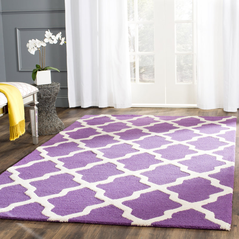 Tapis en laine touffeté à la main Cannen, Rectangle 6 pi x 9 pi, Mauve/Ivoire
