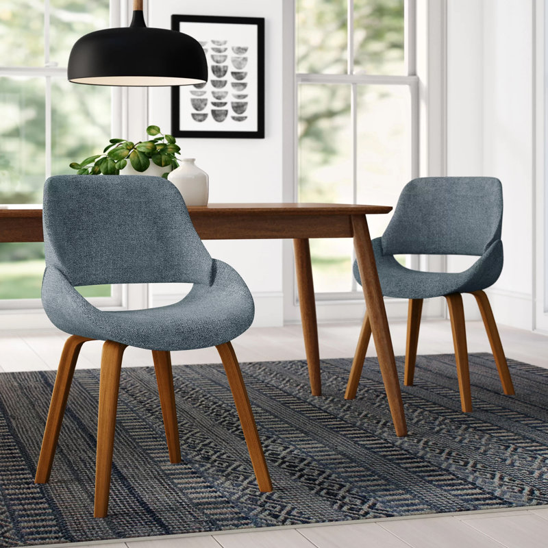 Chaise d'appoint rembourrée Ladson, Walnut, Bleu