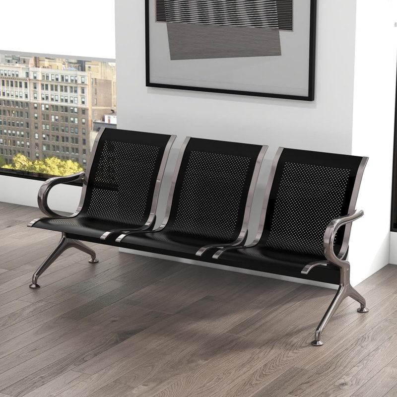 Chaises de salle d'attente à 3 places - Chaises de salle d'attente avec accoudoirs, Noir