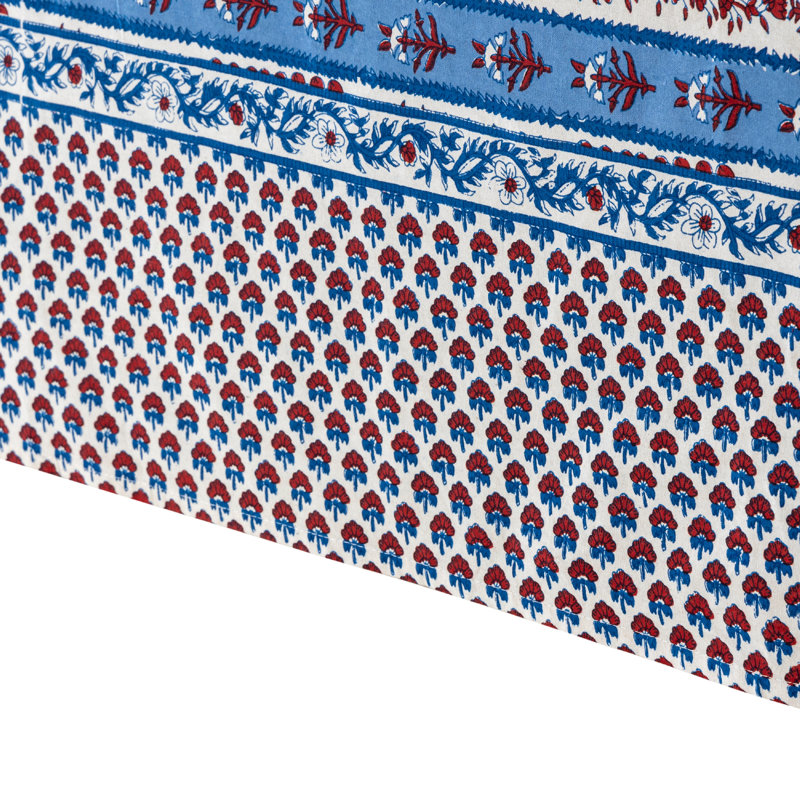 Avignon Handmade Floral Tablecloth, Square 106", Blue/Red